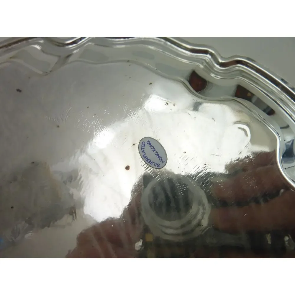Vintage International Silver Co Silverplate Tray Scalloped Floral Etched Platter